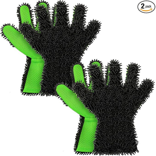 2 Packs Car Wash Mitt 5 Finger Microfiber Wash Mitts Car Dusting Gloves Double by Ferraycle