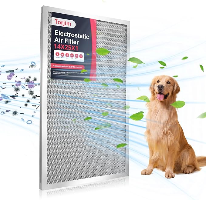 Torjim 14x25x1 Air Filter-MERV8, Washable & Reusable AC/HVAC Permanent by Torjim