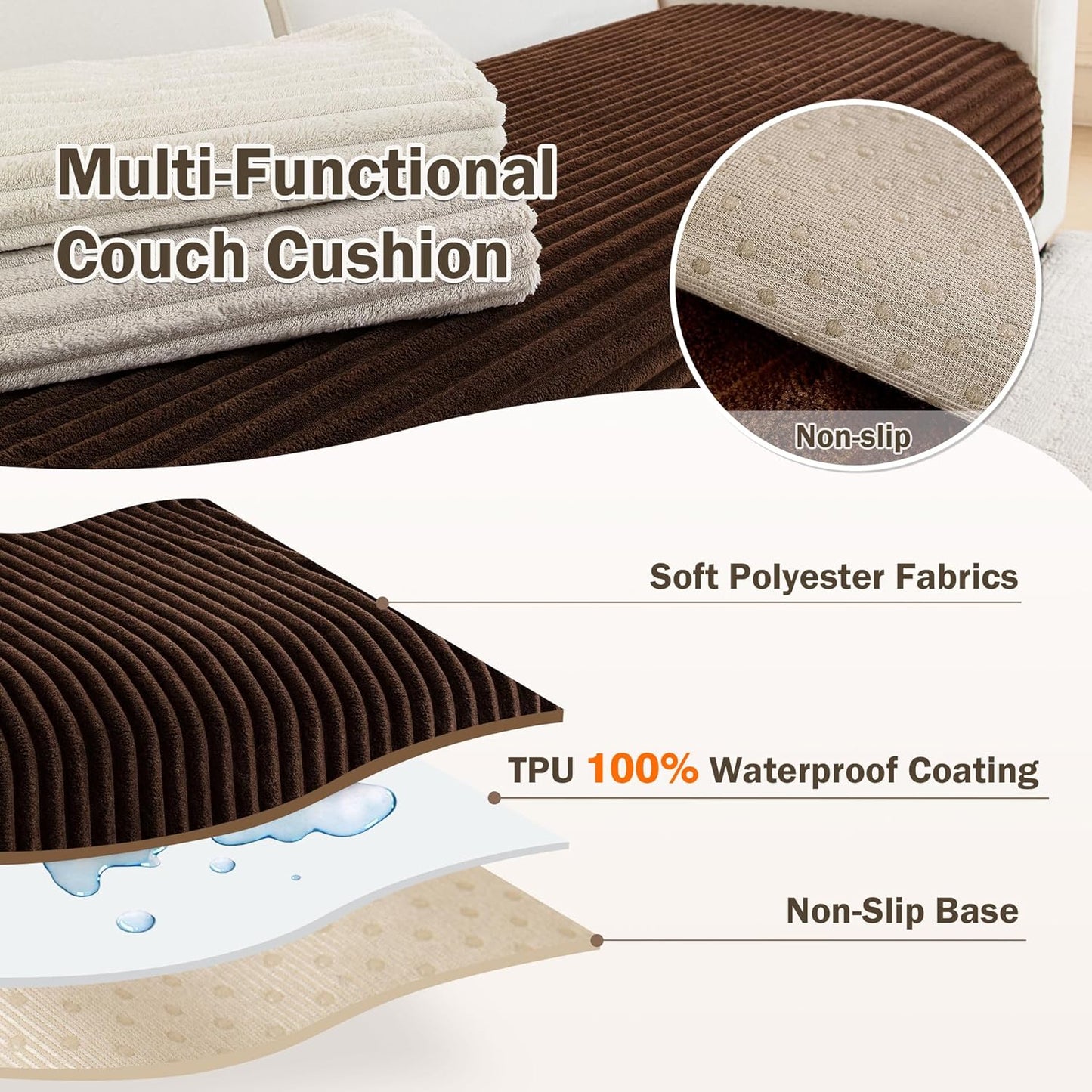 MEETSKY 100% Waterproof Sectional Couch Covers, 2 Pieces Non Slip Couch Covers for Dogs, L Shaped Sofa Covers for Pets Washable, Sofa Slipcover Furniture Protector, Chocolate, Large, 35"x63"+35"x63"