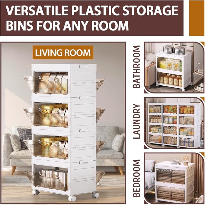 QudraKast 4-Tier Stackable Plastic Storage Bins - 67QT Stackable Storage Bins - - Image 3