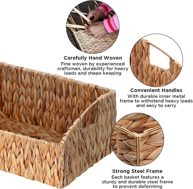 Ollieroo Natural Water Hyacinth Storage Baskets, Handwoven Wicker Storage Bins