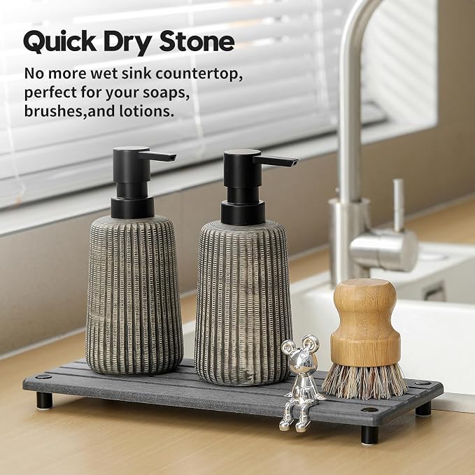 Instant Dry Sink Caddy Kitchen Sink Organizer, Quick Drying Stone Tray - Image 2