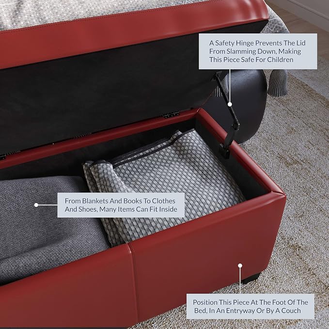 BELLEZE Storage Faux Leather Ottoman, 47 Inch Bench Bedroom Bench - Image 5