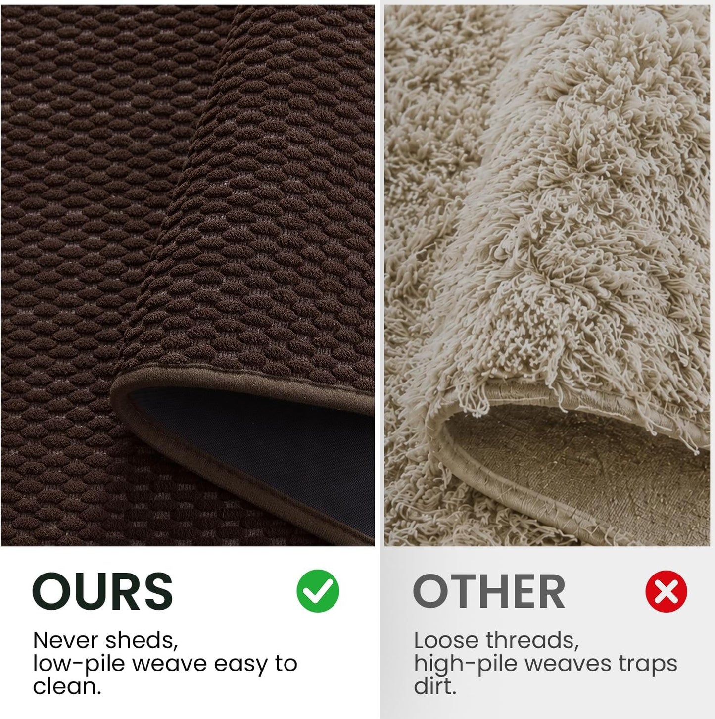 TYUU Bathroom Rugs Sets 3 Piece, Non Slip & Washable Bath Mat Set, Super Absorbent Quick Dry Bathroom Mat Set, Soft Low Pile for Toilet, Sink & Tub, 16"x24", 20"x30" & 20"x24" U Shape, Brown