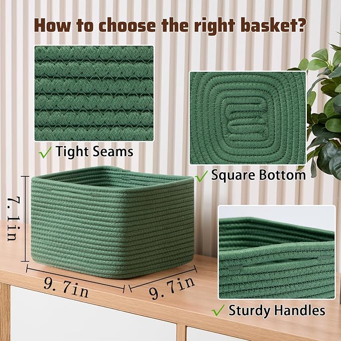 Small Organizing Baskets for Cubes Shelf, 9.7x9.7x7.1 Inch Rope Woven Storage - Image 2