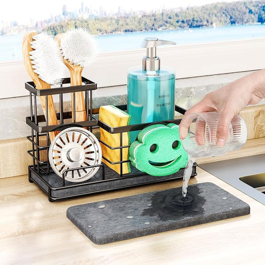 SWTYMIKI Kitchen Sink Caddy Organizer, Quick Dry Smiley Face Sponge Holder by SwtyMiki-TidyHomeSweetLife