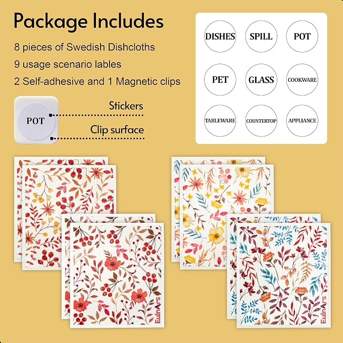 Swedish Dishcloths for Kitchen, 8 Pack Watercolor Reusable Paper Towels - Image 6
