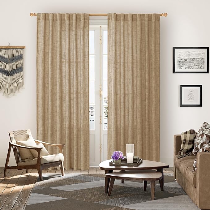 YoungsTex Toffee Linen Curtains 84 Inch Length 2 Panels - Image 2