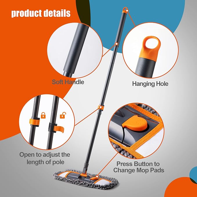 Mops for Floor Cleaning with 3 Different Washable Pads and Extendable 55” Long - Image 9