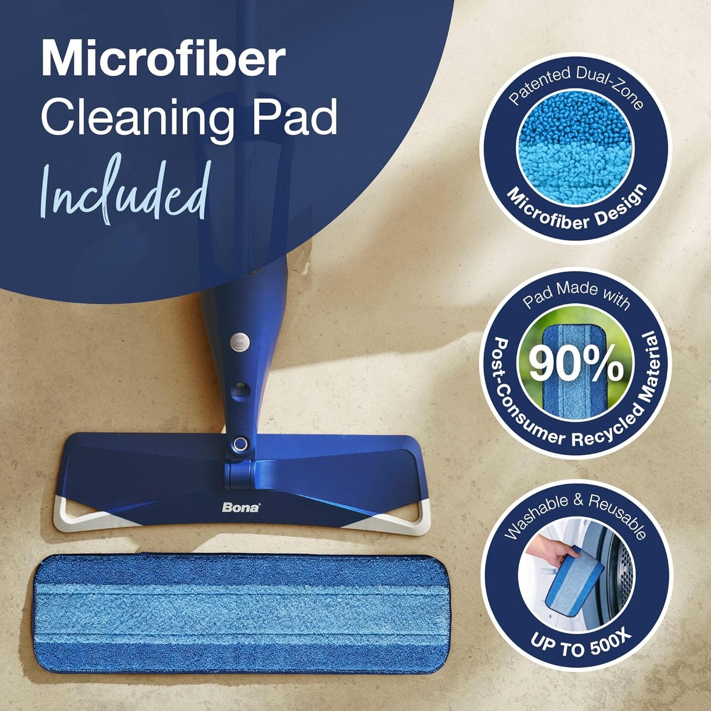 Bona Hardwood Floor Premium Spray Mop - Includes Wood Floor Cleaning Concentrate and Machine Washable Microfiber Cleaning Pad - Dual Zone Cleaning Design for Faster Cleanup