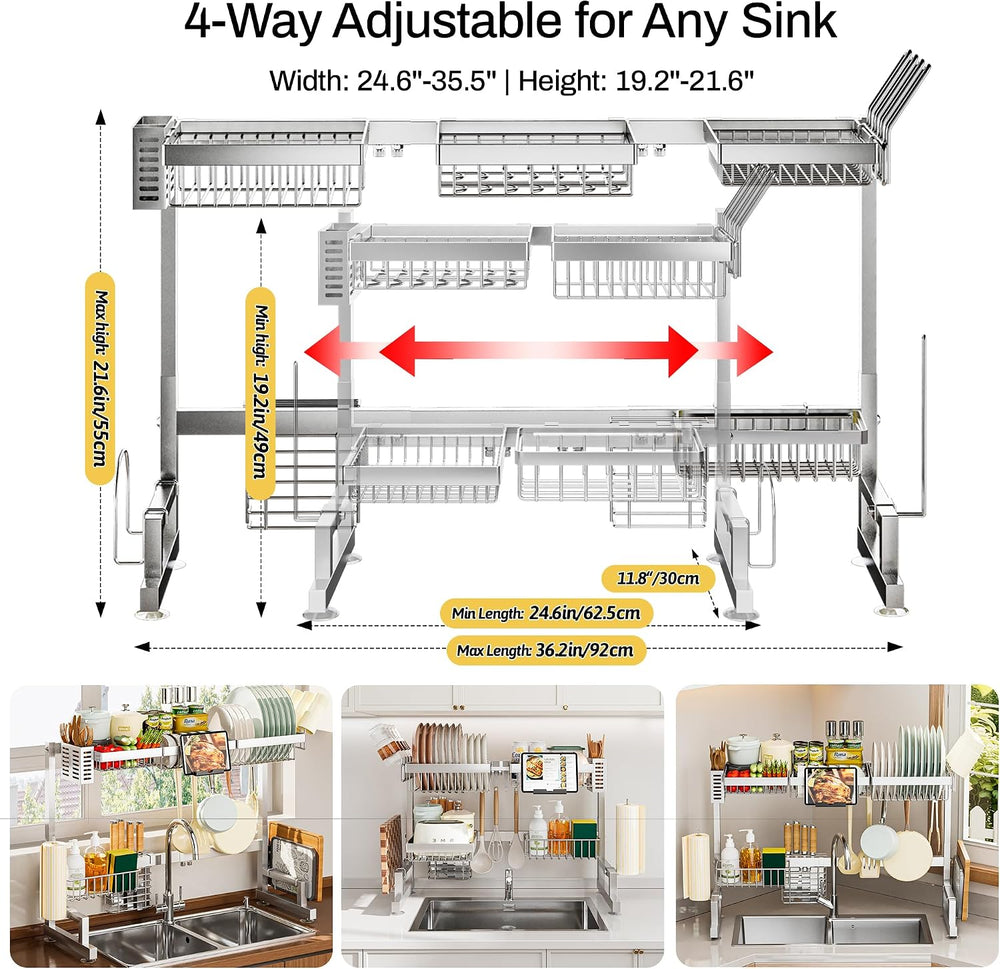 ADBIU Luxurious 304 Stainless Steel Over Sink Dish Drying Rack (Suitable for ...