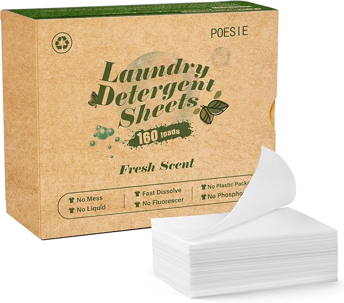 Poesie Laundry Detergent Sheets Fresh Scent 160 Count Clear Non-Plastic by Poesie