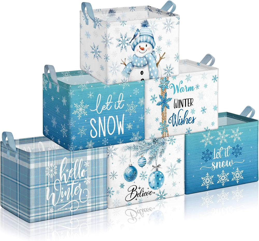 Bucherry 6 Pack Winter Storage Baskets, Snowflake Collapsible Canvas Bins