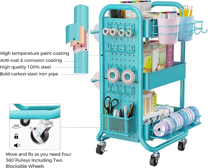DESIGNA 3-Tier Utility Storage Rolling Cart - Image 6