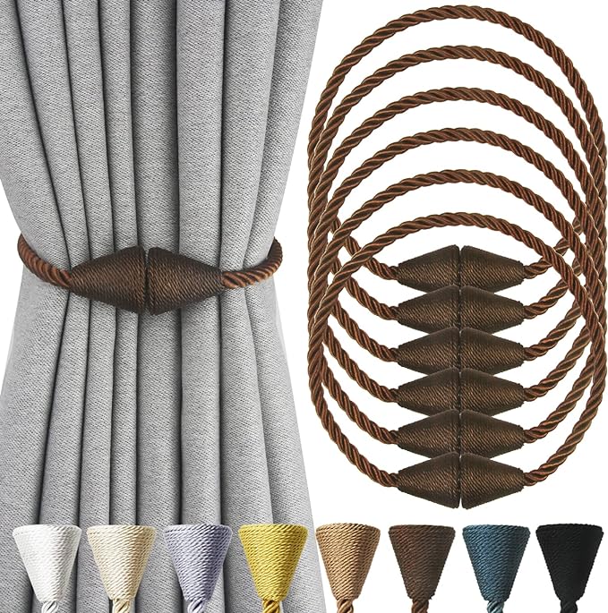 6 Pack Magnetic Curtain Tiebacks Rope Modern Handmade Curtain Tie Backs by CurtianTiebacks