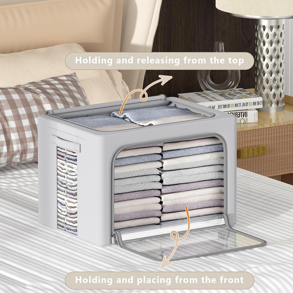 CYhom 3Pack Frame Storage Box - Clothes Storage Bin Bags Oxford Fabric Foldab...
