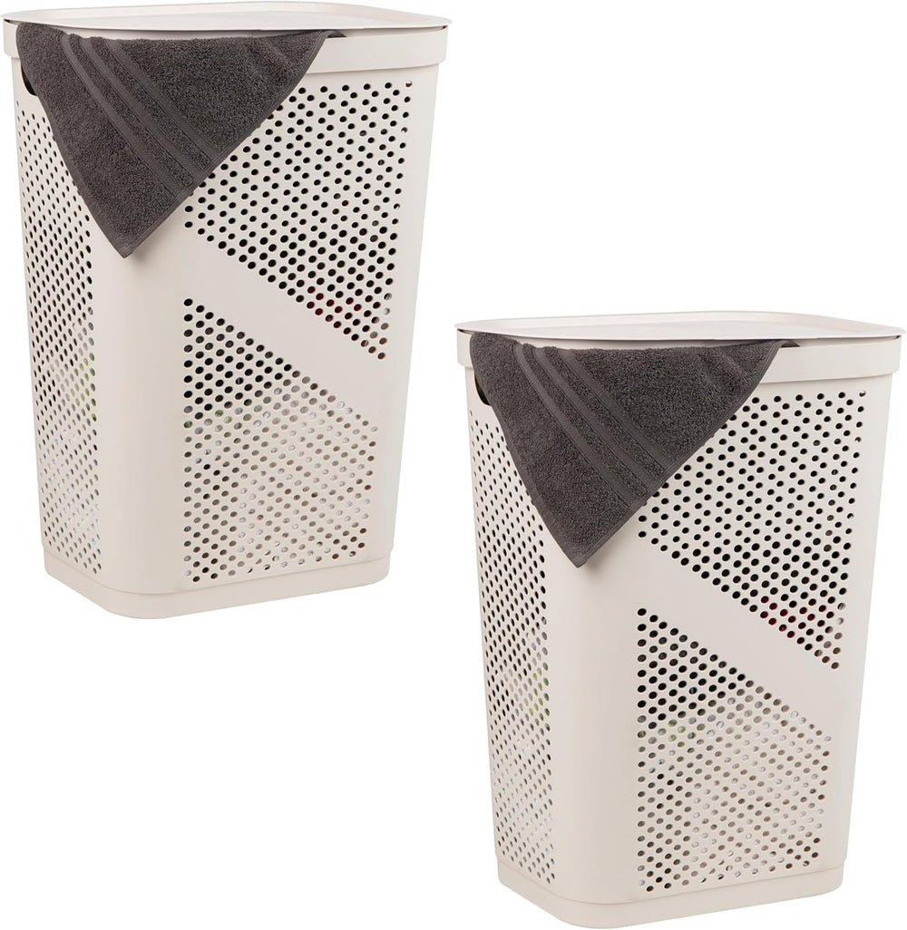 Mind Reader 60L Slim Laundry Hamper, Clothes Basket, Lid, Ventilated, Plastic...