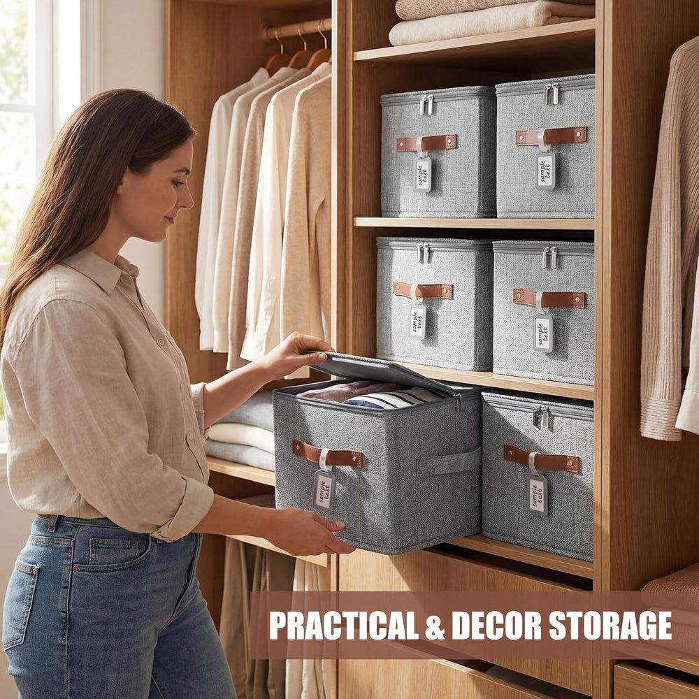 6 Pack Fabric Closet Storage Bins with Lids, 10×8×7 in, Gray
