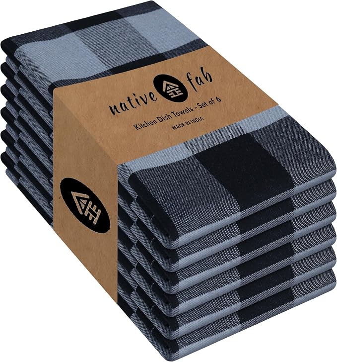 Native Fab 6 Pack Buffalo Check Kitchen Dish Towels, Washable 16"x26" by NativeFab