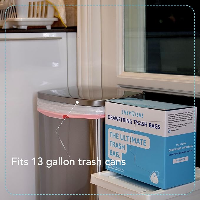 13 Gallon Drawstring Trash Bags, Unscented 200 Count Tall Kichen Garbage Bags - Image 2