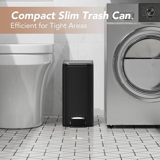 Small Trash Can with Lid Soft-Close, 6 L/1.6 Gal Bathroom Garbage Can with - Image 4