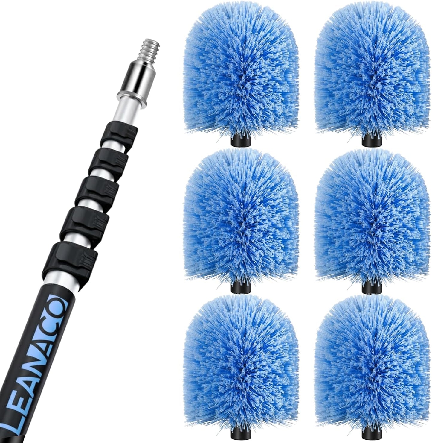 30FT High Reach Cobweb Duster with 5-20ft Extension Pole, 6 Pack Big Webster Cobweb Duster, Aluminum Telescopic Cobweb Brush, Spider Web Brush for Outdoor & Indoor Cleaning(24FT, Duster Kit)