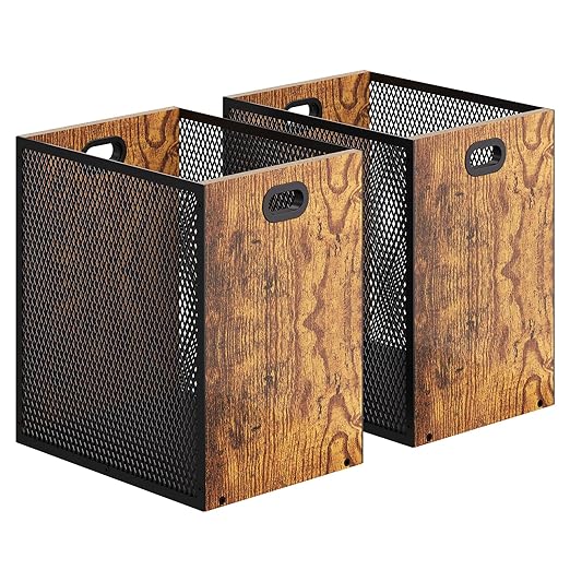 Retro Office Trash Can, Iron and Wood Combination Bedroom Garbage Can, by Huxitocan