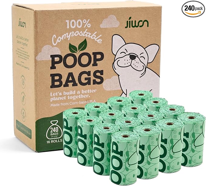 JIWON 100% Certified Home Compostable Dog Poop Bags, OK Compost & Seedling by JIWON