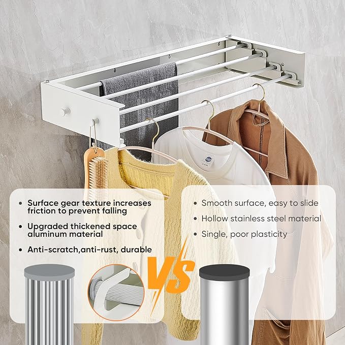 Clothes Drying Rack 20 inches Foldable Wall Mount Laundry Rack Folding Indoor - Image 2