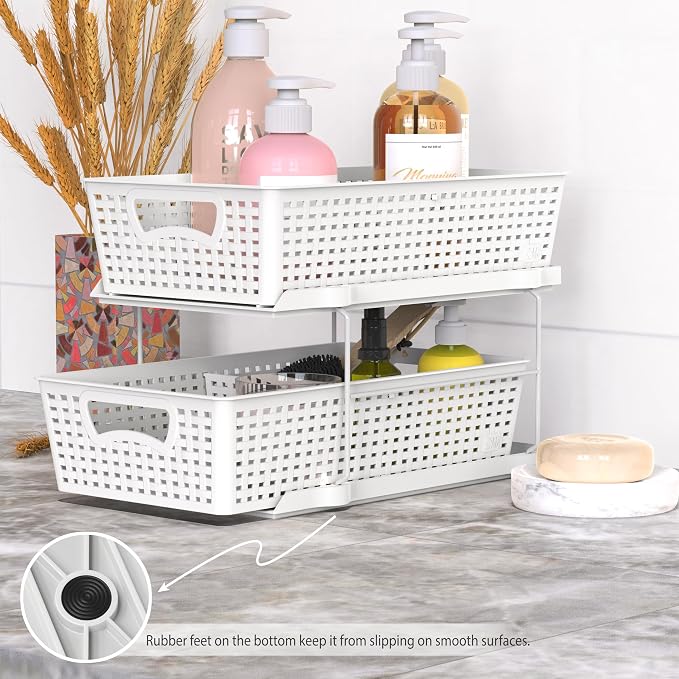 Simple Houseware 2 Tier Bathroom Organizer Tray Pull-Out Sliding - Image 8