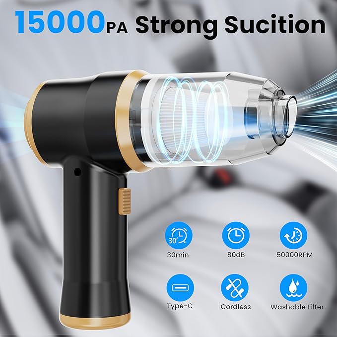 Mini Car Vacuum 15000Pa Portable Cordless Handheld Vacuum Cleaner and Air Duster - Image 2