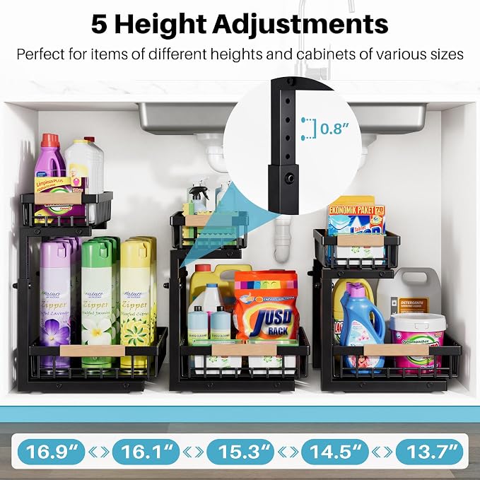 Under Sink Organizer, 2 Packs 2 Tier Sliding Pull Out Cabinet Storage Shelf - Image 2