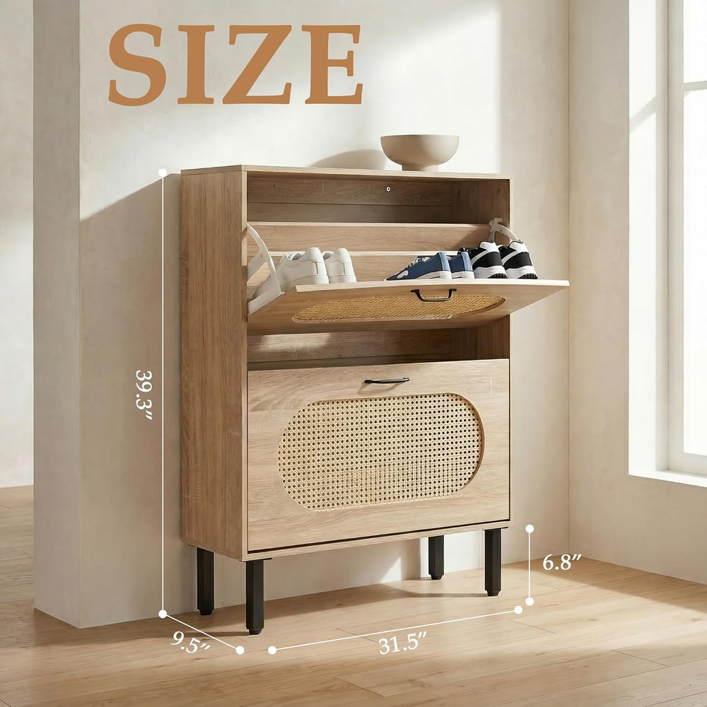 SUNCROWN 2 Flip Drawers Shoe Storage Cabinet, Freestanding Narrow Entryway Or...