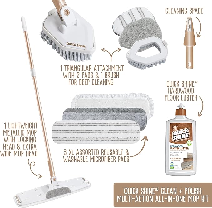 Quick Shine Ultimate Gold Clean + Polish Mop Kit | All-in-One 10 Pc Kit - Image 2
