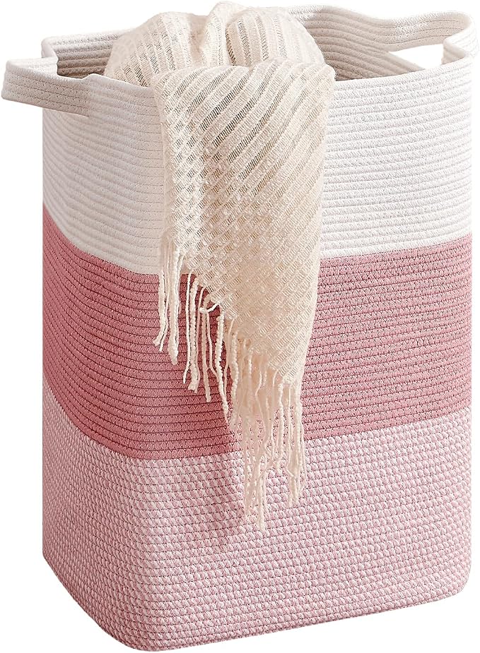 CLHMILY&Z 75L Laundry Hamper Rectangular Pink Rope Basket by ClhmilyZ
