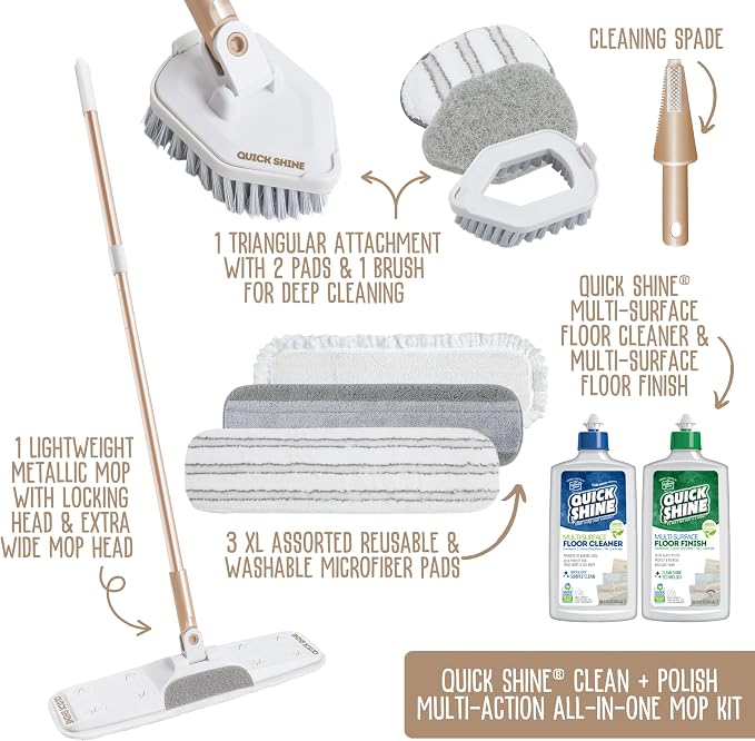 Quick Shine Ultimate Gold Clean + Polish Mop Kit | All-in-One 11 Pc Kit - Image 2