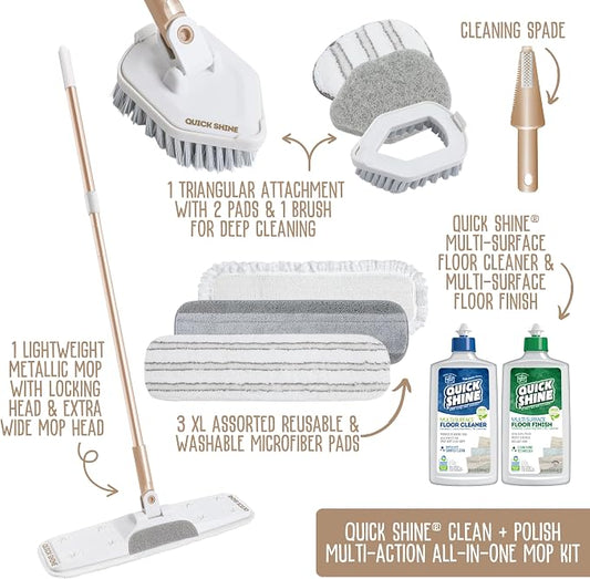 Quick Shine Ultimate Gold Clean + Polish Mop Kit | All-in-One 11 Pc Kit - Image 2