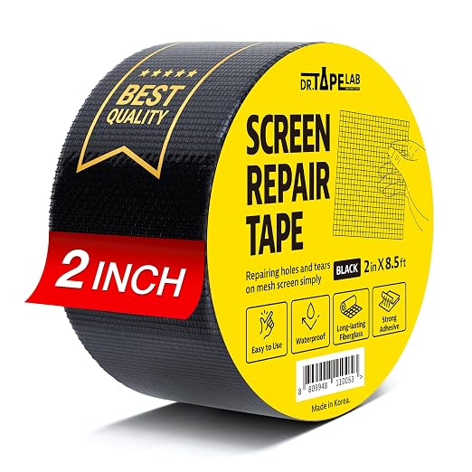 Black Window Screen Repair Tape, 2 in X 8.5 FT, Screen Repair Kit by DRTAPELAB