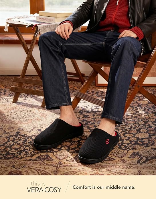 VeraCosy Men's Two-Tone Memory Foam House Slippers Indoor Outdoor Durable - Image 2