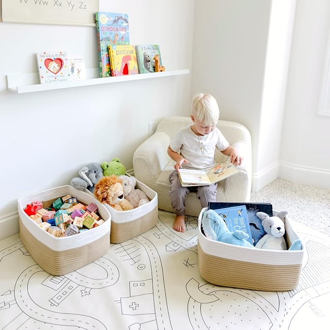 NaturalCozy Storage Baskets 16.8”x13”x7.6” Cotton Rope Woven Baskets - Image 8