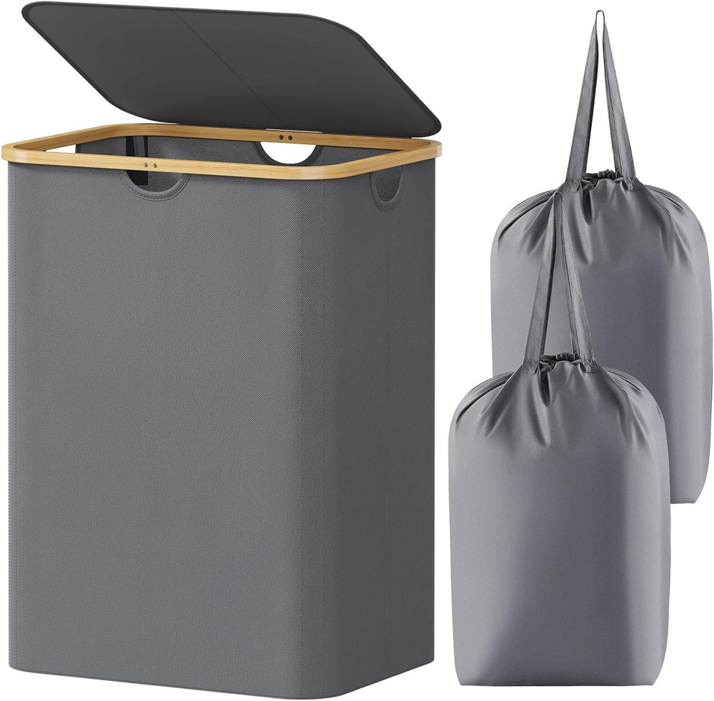 Lifewit 150L Large Laundry Basket with Lid, 2 Removable Bags, Gray