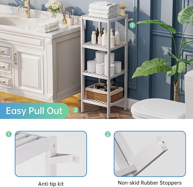 SMIBUY Bathroom Storage Shelf, 4-Tier Bamboo Rack Organizer - Image 7