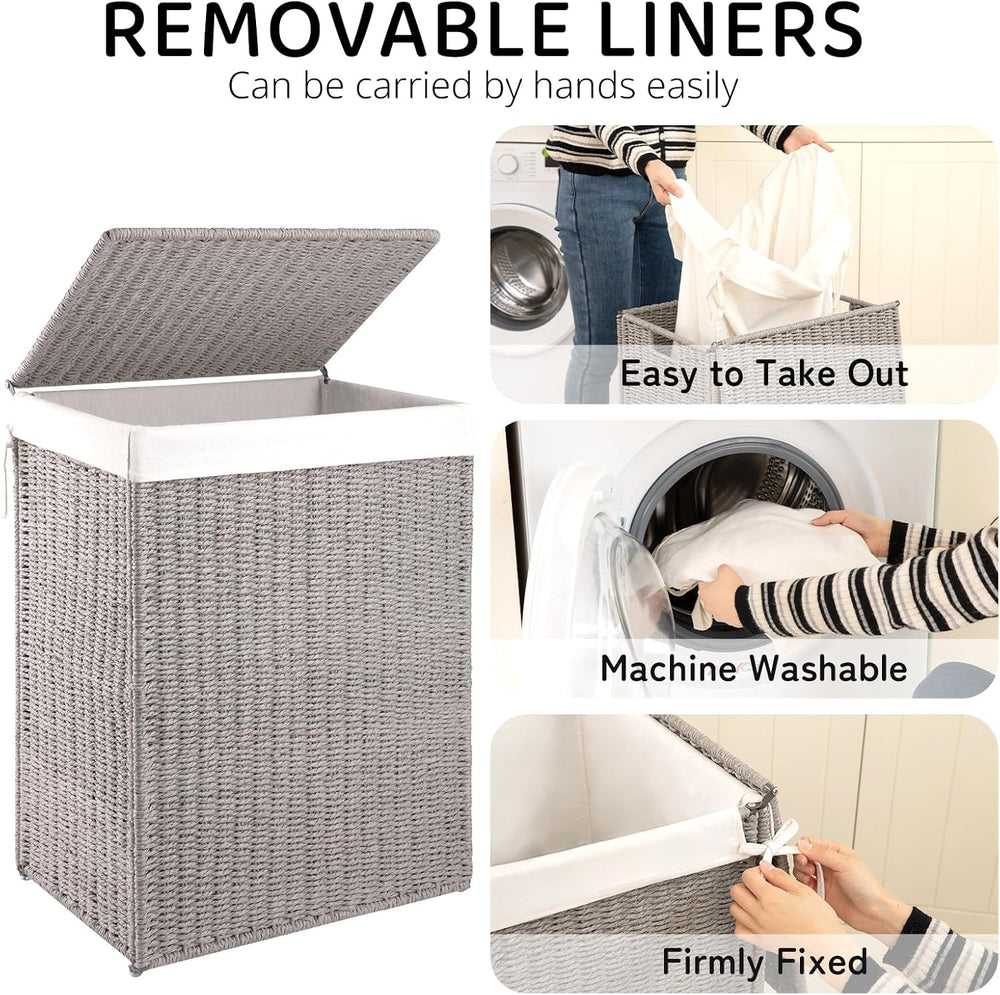 OIAHOMY Laundry Hamper with Lid, 90L(23.8 Gal) Large Wicker Laundry Basket fo...