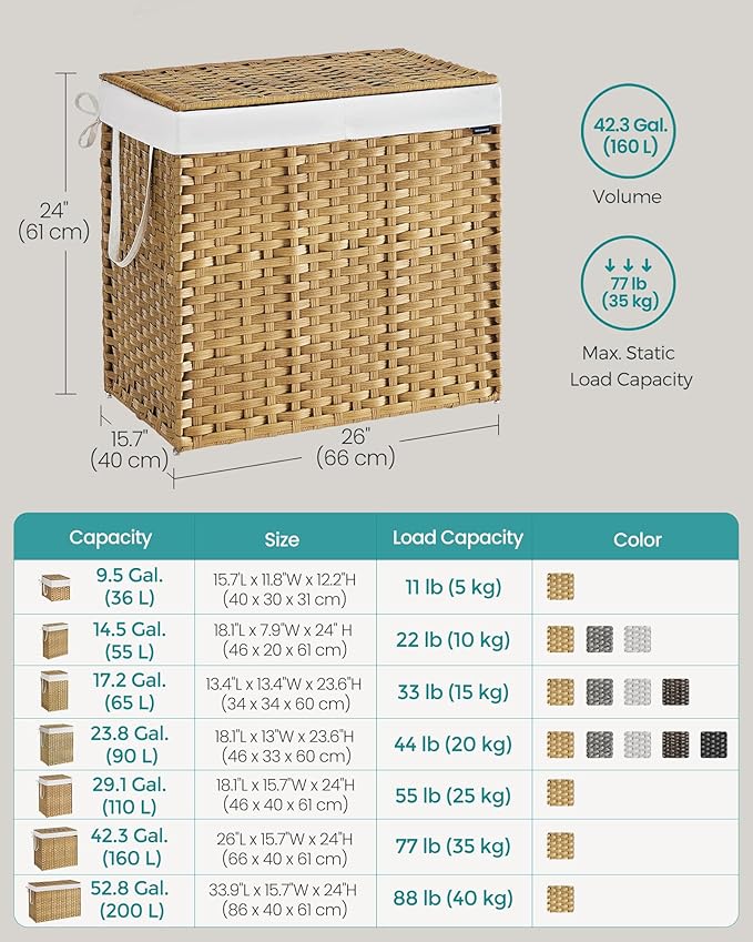 SONGMICS Laundry Hamper with Lid, 42.3 Gallon Synthetic Rattan Clothes Laundry - Image 6