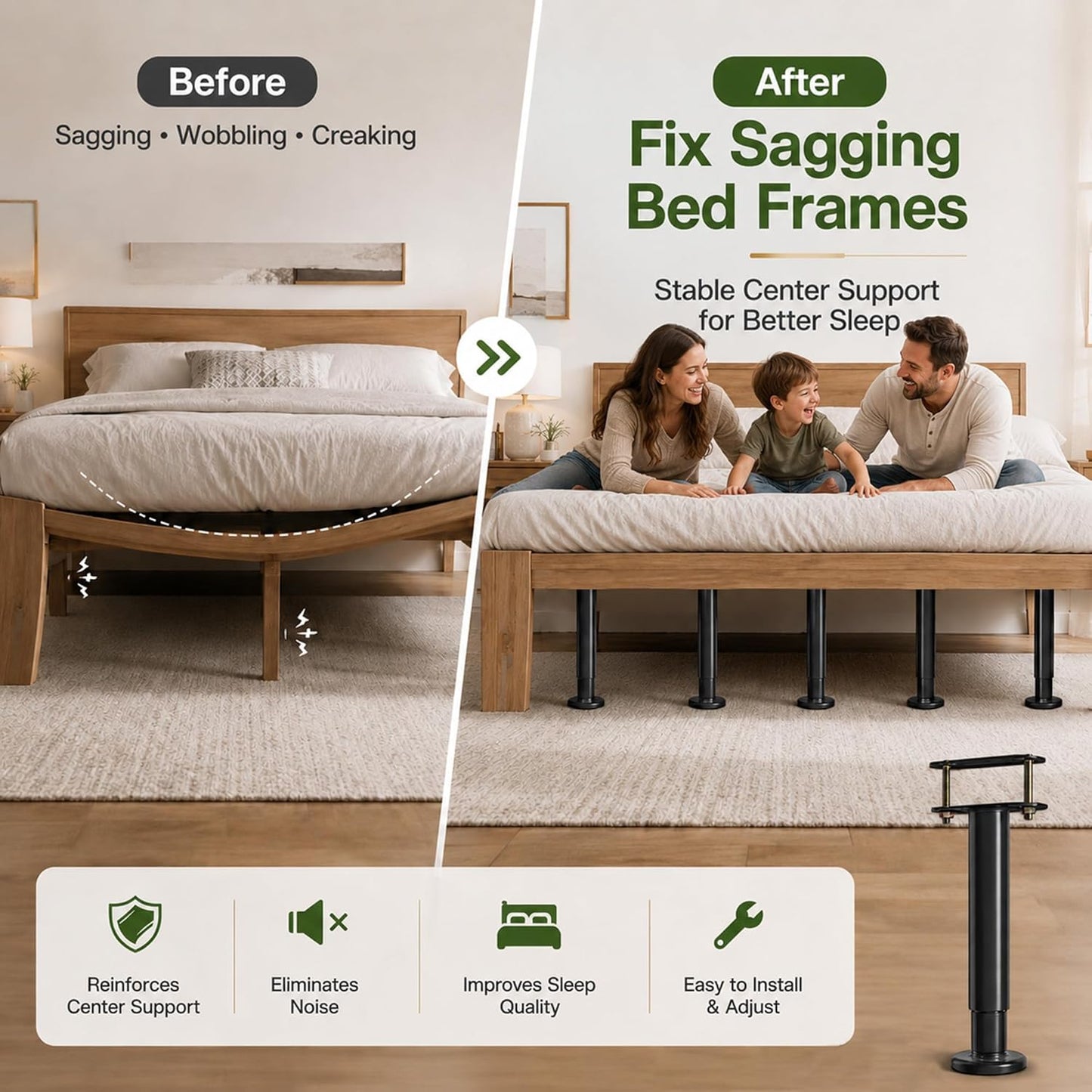 Under Bed Metal Support Legs, Adjustable Height Bed Frame Support Leg, Bed Slat Support Leg for Heavy Duty/Wooden/King/Queen Bed Frame (7"-12.6" (4pcs))