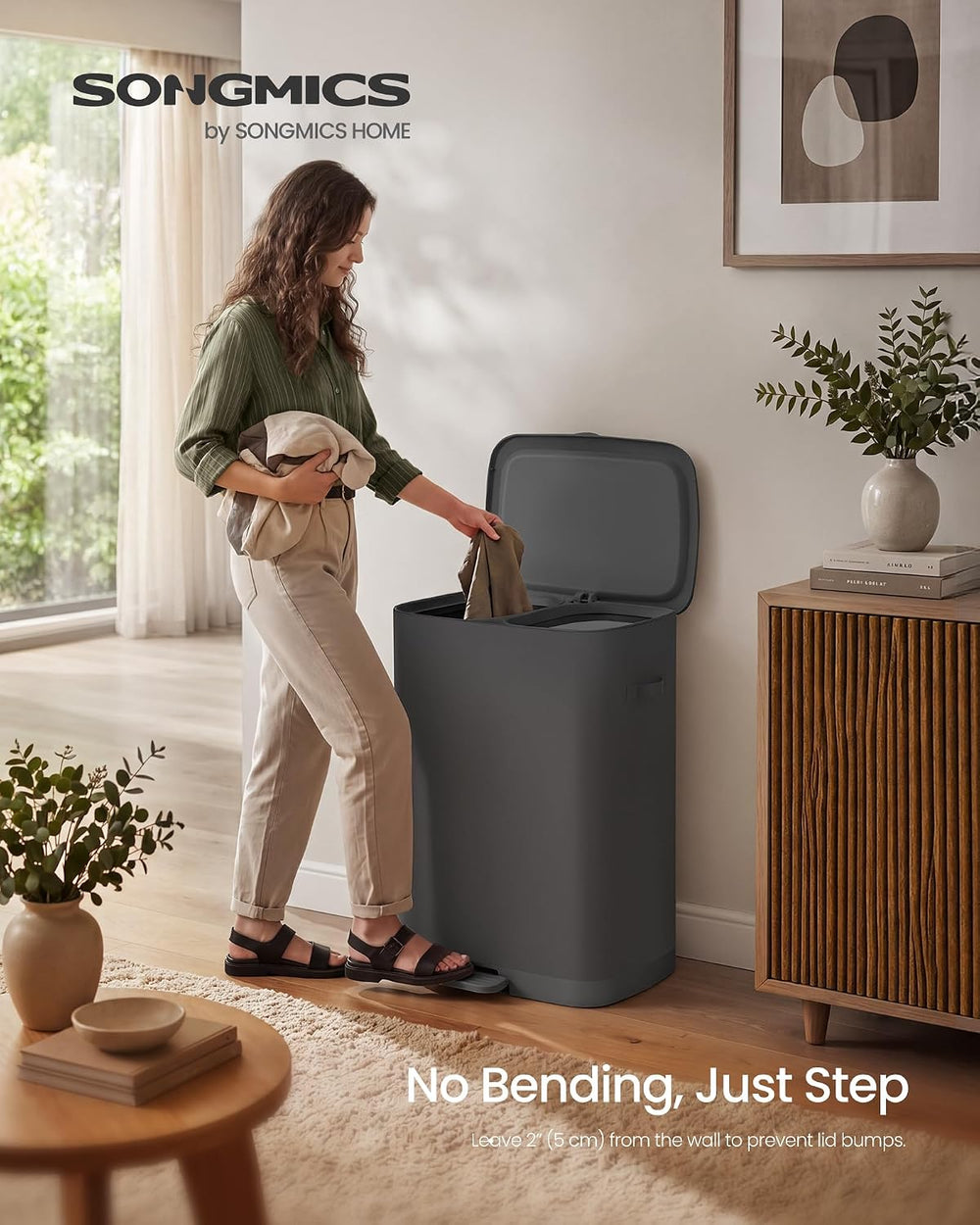 SONGMICS Laundry Hamper with Lid and Pedal, 160L Laundry Basket，2 Sections
