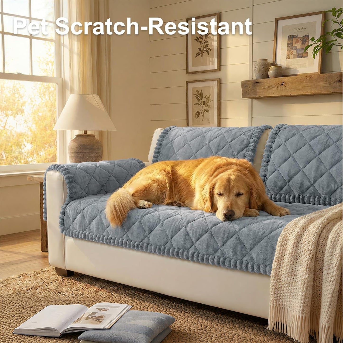 Smiry Couch Cover for Dogs, Non Slip Washable Pet Sofa Protector for Large Dogs, Cats, Fuzzy Plush Sofa Covers for 2 Cushion Couch, Against Fur, Dirt & Scratch Resistant, Grey, 27.6"×59"