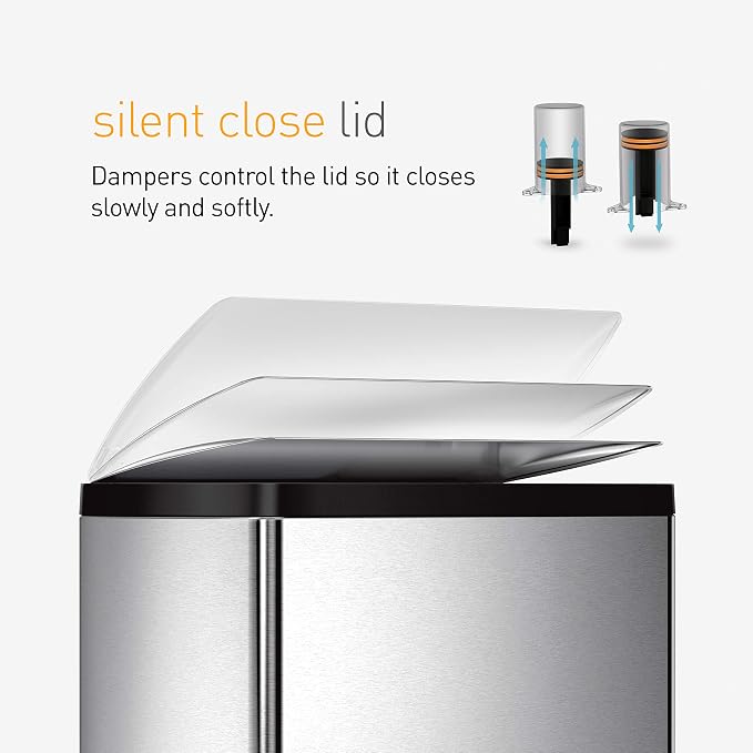 simplehuman Rectangular Dual Compartment Recycling Kitchen Step Trash Can - Image 6