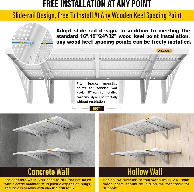 2-Pack 2x3ft Adjustable Garage Wall Shelving 560lbs Load Capacity Heavy Duty - Image 6