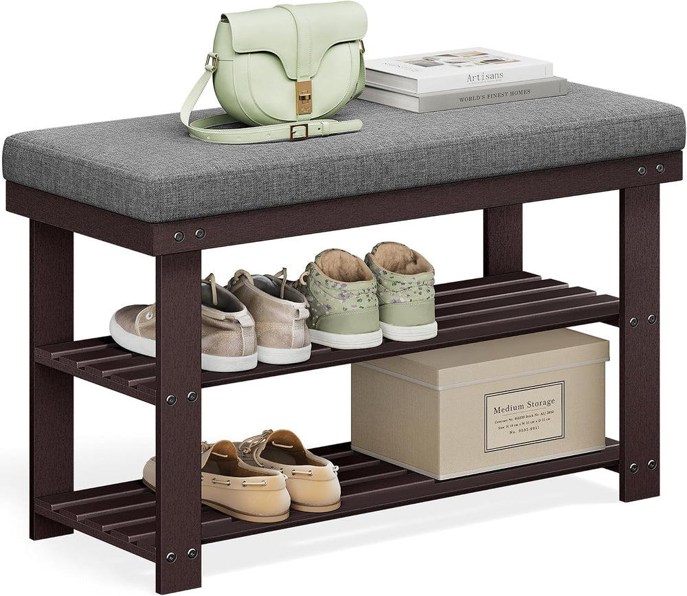 SONGMICS Bamboo Shoe Bench, 3-Tier Shoe Rack, 11.9 x 28.3 x 19.2 Inches